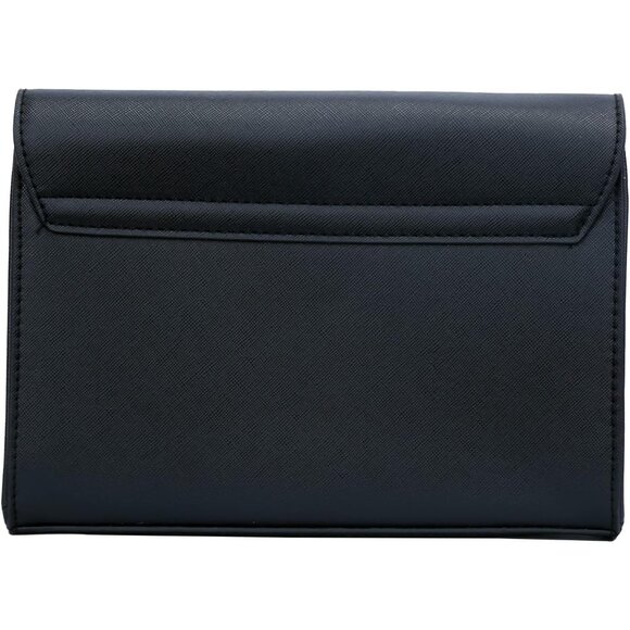 ⚡ Women's Black Leather Elegant Snap Closure Envelope Foldover Clutch Bag - Picture 4 of 7